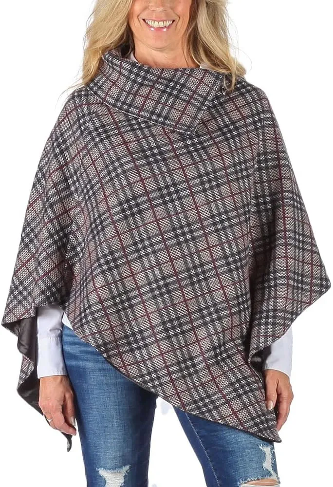Lined Poncho Cape Coat for Women in Herringbone Wool Blends and Tartan Cotton Blend for Warmth and Style
