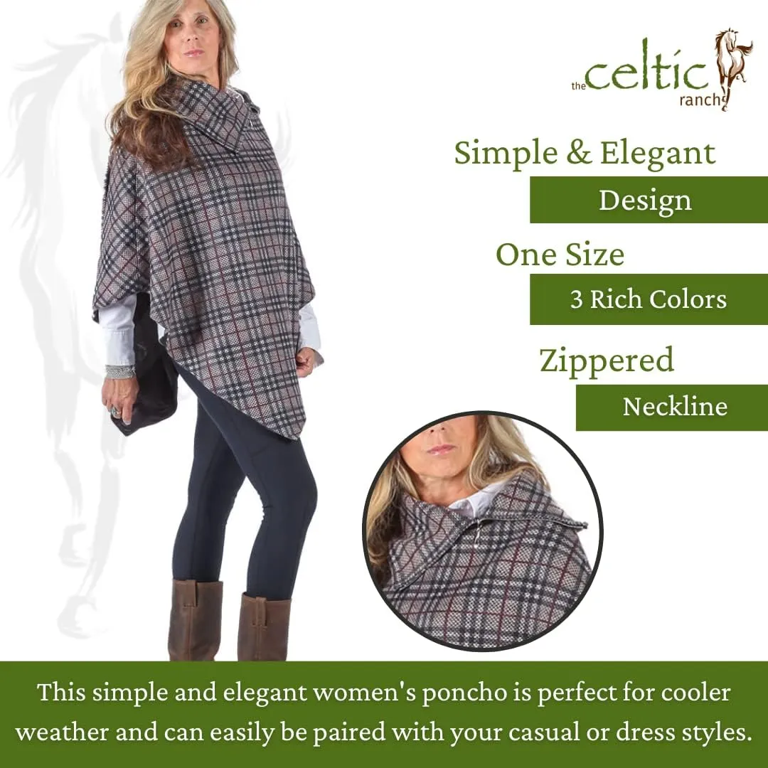 Lined Poncho Cape Coat for Women in Herringbone Wool Blends and Tartan Cotton Blend for Warmth and Style