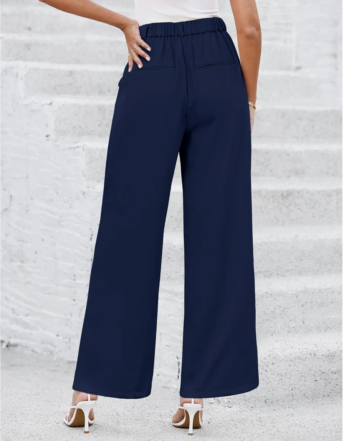 LookbookStore Wide Leg Dress Pants Woman High Waisted Business Casual Pleated Trousers Pants Loose Fit Elastic Waist