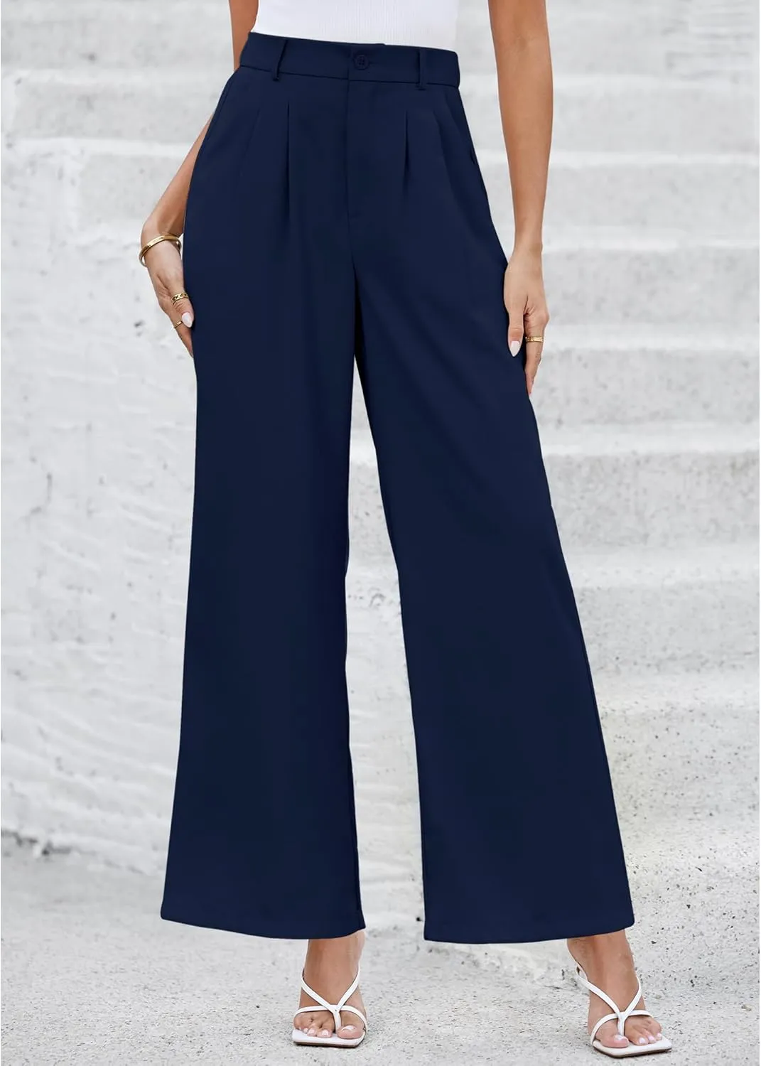 LookbookStore Wide Leg Dress Pants Woman High Waisted Business Casual Pleated Trousers Pants Loose Fit Elastic Waist