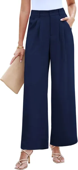 LookbookStore Wide Leg Dress Pants Woman High Waisted Business Casual Pleated Trousers Pants Loose Fit Elastic Waist