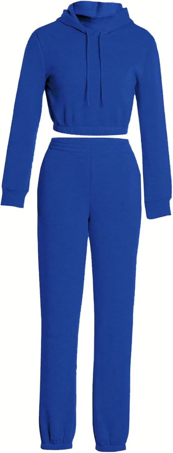 LovelyWholesale Women 2 Piece Outfits Long Sleeve Crop Hoodies and Pants Sweatsuit Set