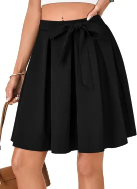 LYANER Women's High Waist Vinage Skirt A-line Flared Pleated Skater Casual Midi Skirts with Belt