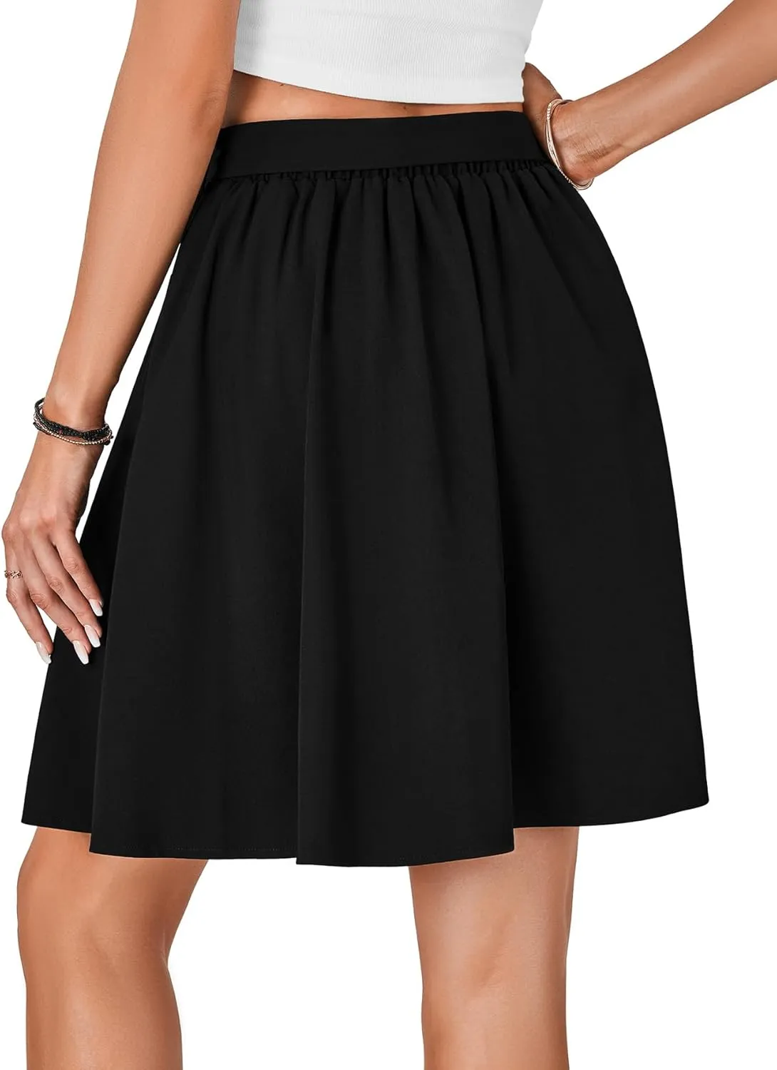 LYANER Women's High Waist Vinage Skirt A-line Flared Pleated Skater Casual Midi Skirts with Belt