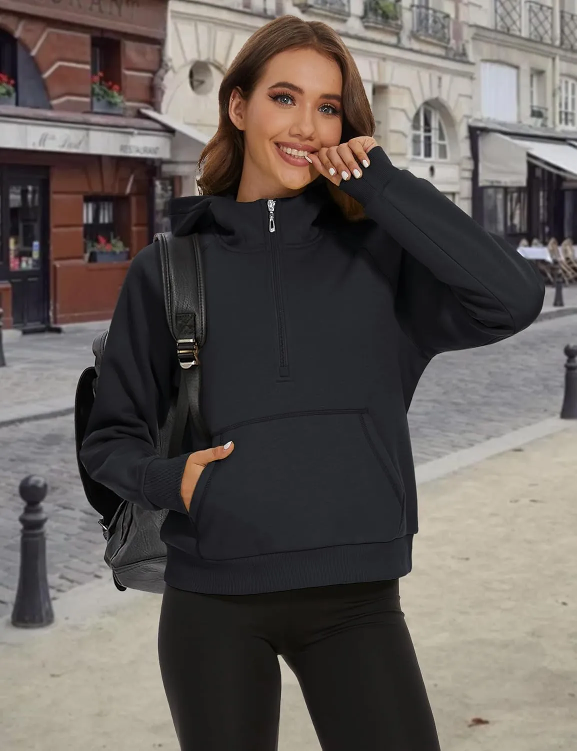 MAGCOMSEN Women's Half Zip Cropped Sweatshirts Fleece Lined Hoodie Quarter Zip Pullover Activewear Sweater with Pockets
