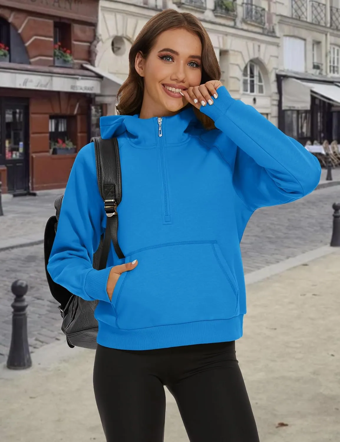 MAGCOMSEN Women's Half Zip Cropped Sweatshirts Fleece Lined Hoodie Quarter Zip Pullover Activewear Sweater with Pockets