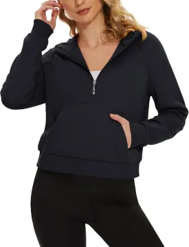 MAGCOMSEN Women's Half Zip Cropped Sweatshirts Fleece Lined Hoodie Quarter Zip Pullover Activewear Sweater with Pockets