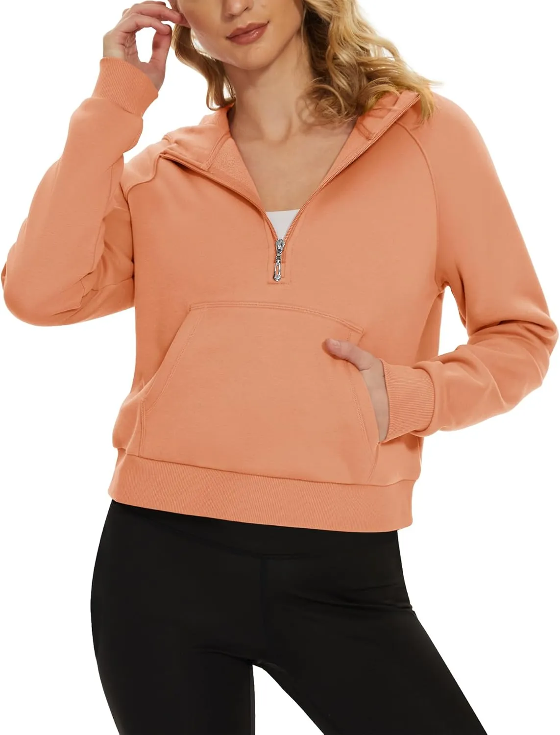 MAGCOMSEN Women's Half Zip Cropped Sweatshirts Fleece Lined Hoodie Quarter Zip Pullover Activewear Sweater with Pockets