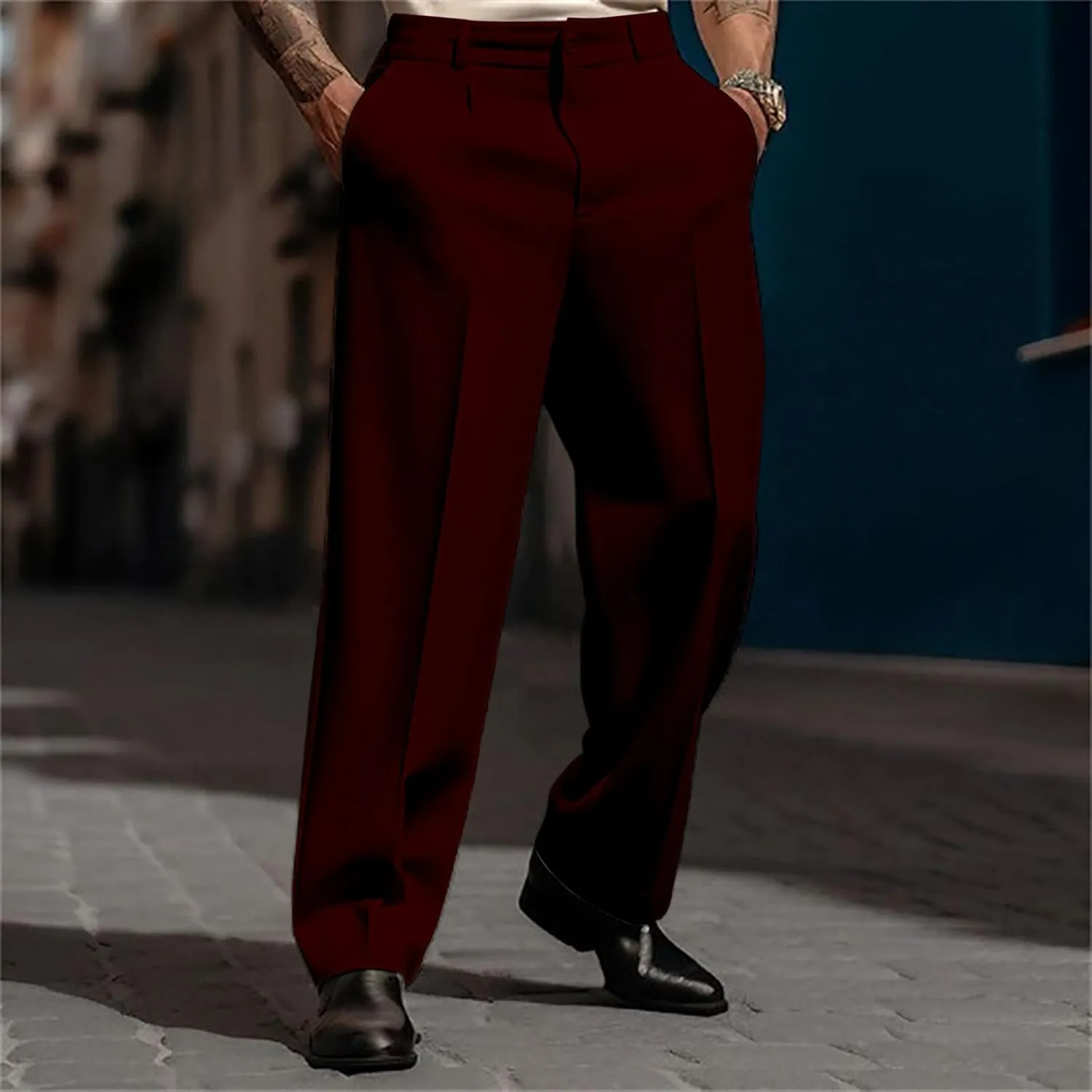 Mens Pleated Front Casual Work Pants Wrinkle-Free Regular Fit Work Dress Pants Big and Tall Stretch Chinos Trousers