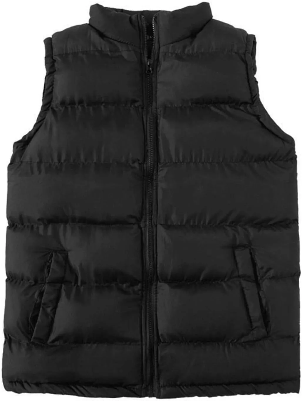 Men'S Puffer Vest Fashion Casual Solid Color Zipper Collar Pocket Hoodless Sleeveless Cotton Padded Canvas Vest For