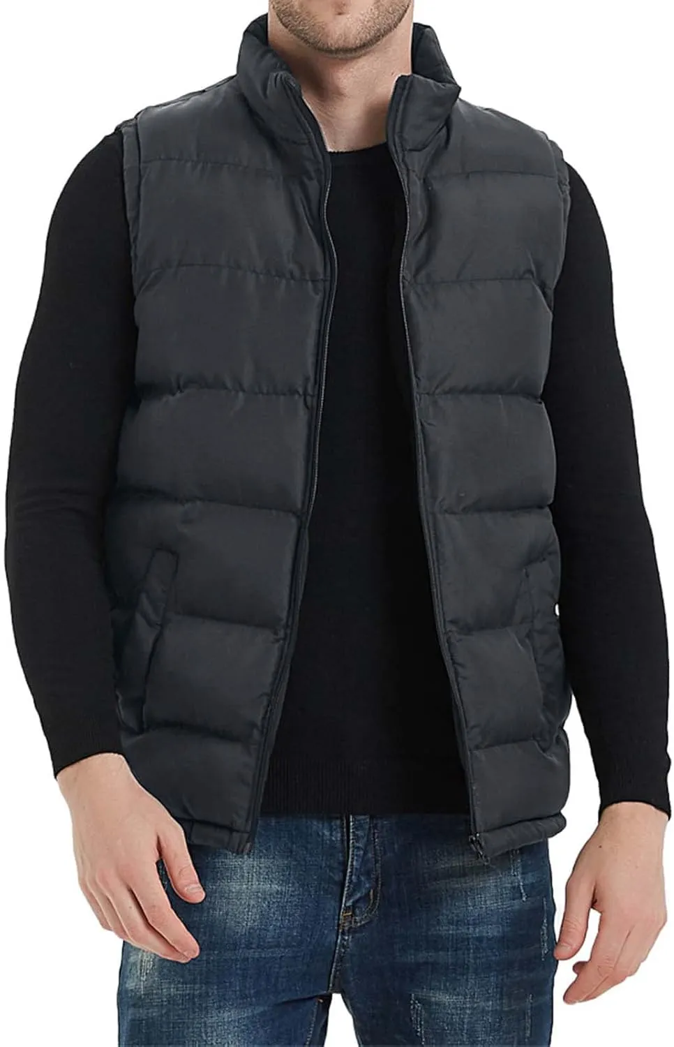 Men'S Puffer Vest Fashion Casual Solid Color Zipper Collar Pocket Hoodless Sleeveless Cotton Padded Canvas Vest For