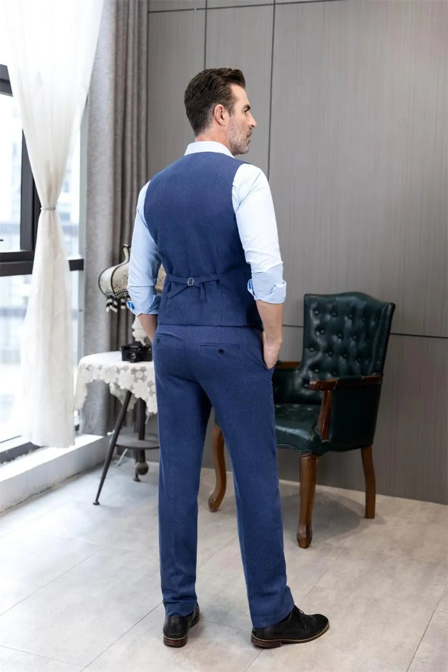 Mens Vintage Tweed Dress Pants Slacks Trousers Regular Fit Suit Pants for Men