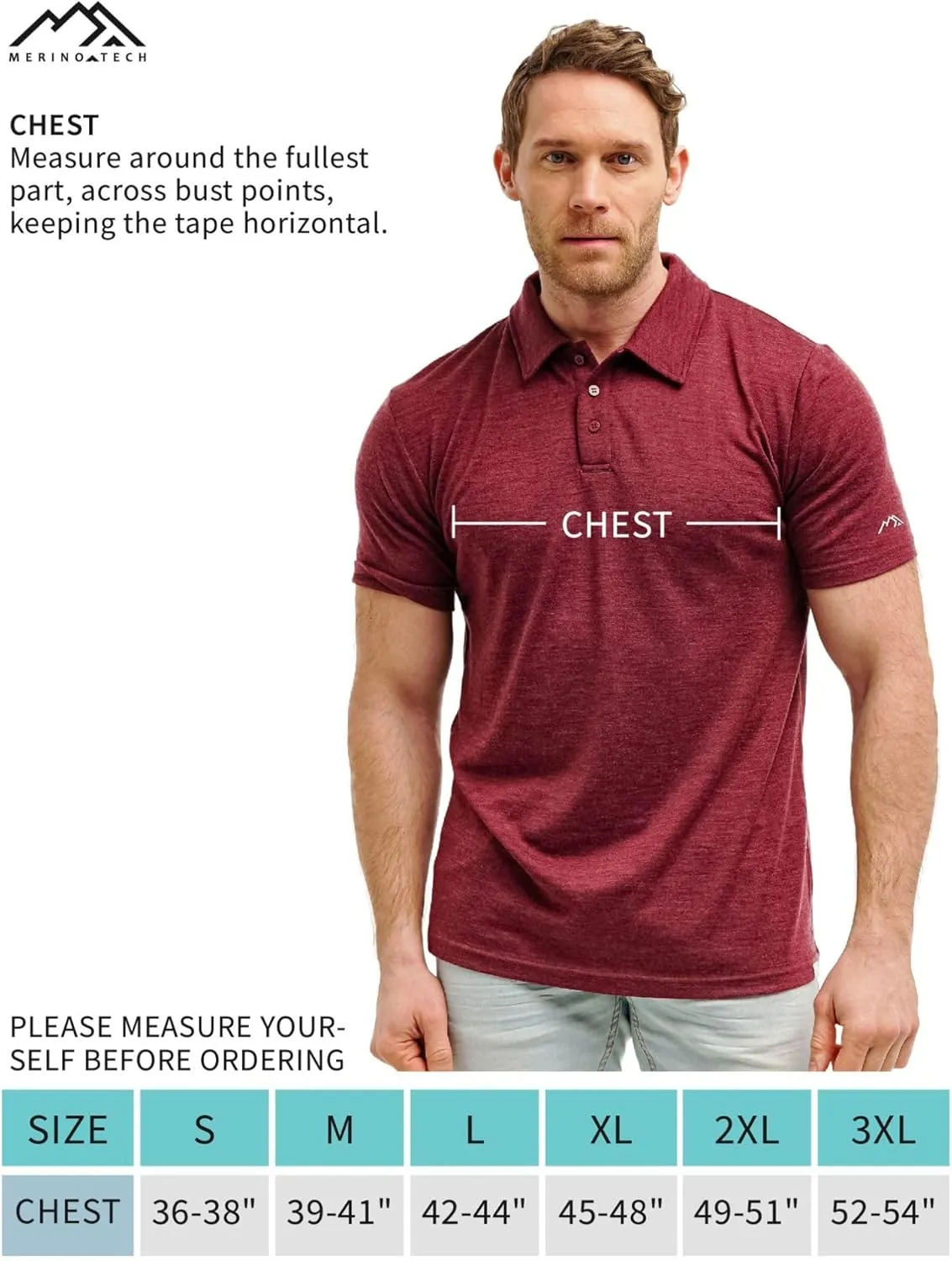 Merino Wool Polo Shirt Men - Anti-Odor 100% Merino Wool Shirts for Men Short Sleeve and Long Sleeve Breathable Polo
