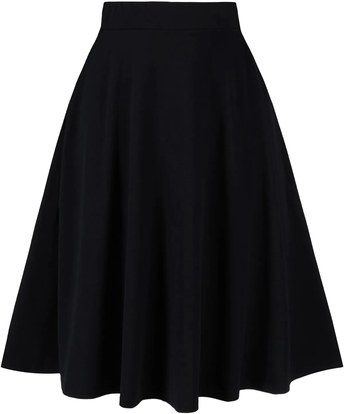 Moon Wood Women's Plus Size Midi Skirt High Elastic Waist A-Line Flared Skater Skirts with Pockets