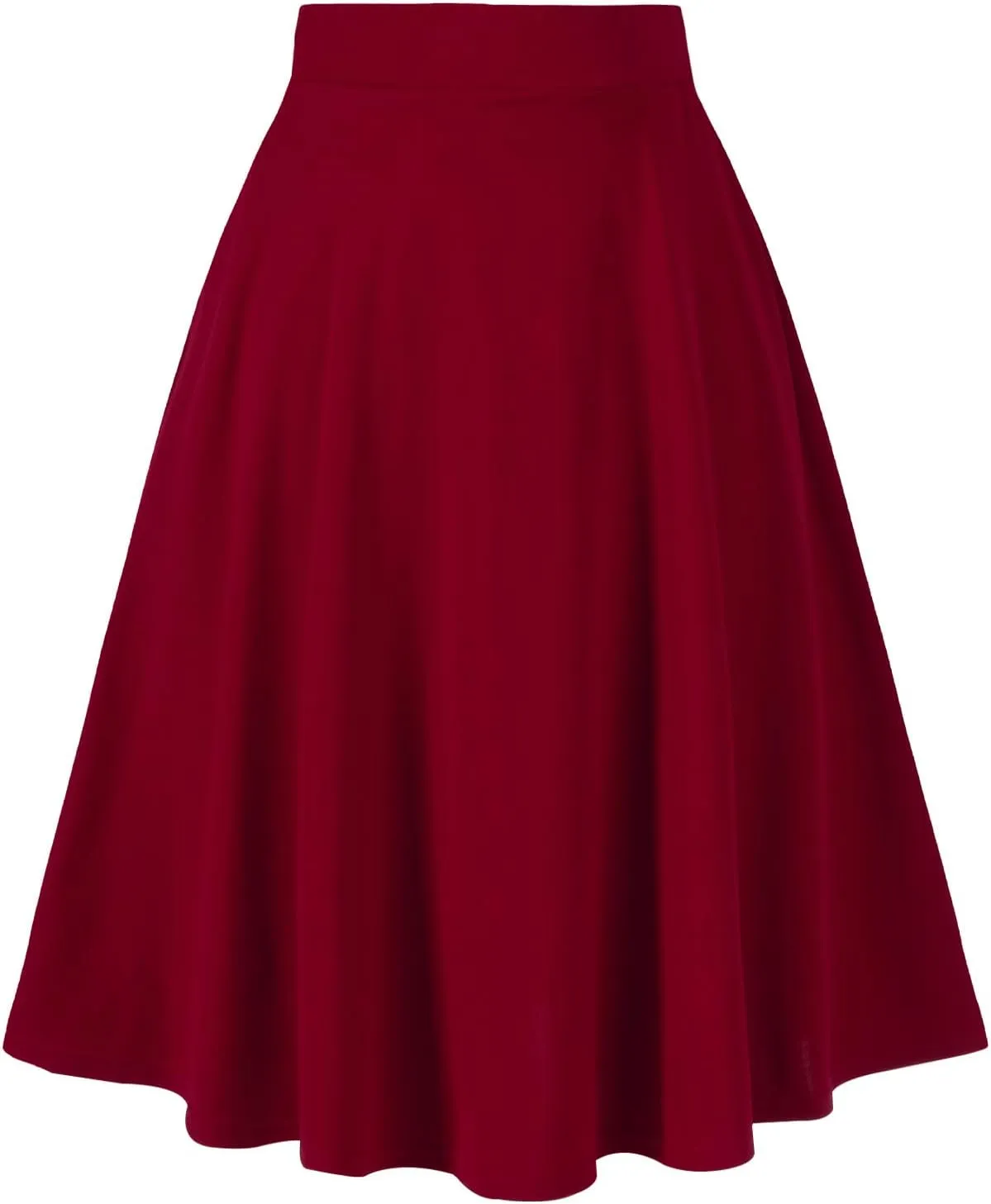 Moon Wood Women's Plus Size Midi Skirt High Elastic Waist A-Line Flared Skater Skirts with Pockets
