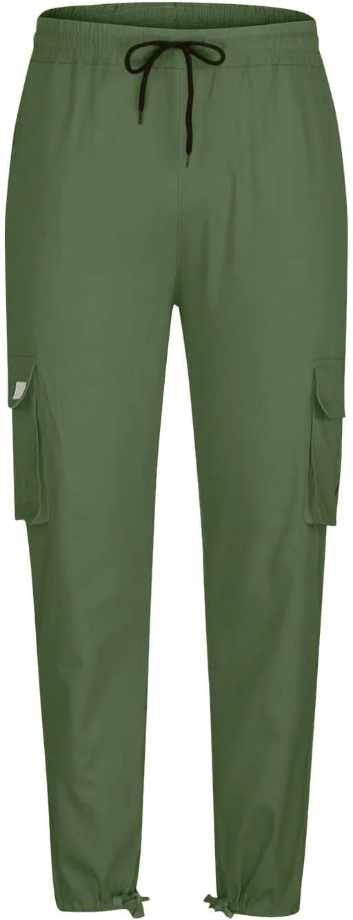 Muscularfit Cargo Pants for Men Big and Tall Elastic Waist Cotton Sweatpants Causal Solid Multi Pockets Joggers Athletic Pant