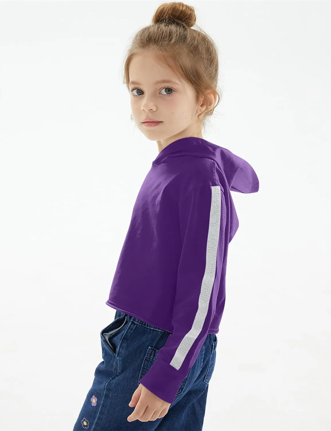 Noomelfish Girls Sparkle Long Sleeve Crop Tops Cropped Hoodies Pullover Sweatshirts (5-14 Years)