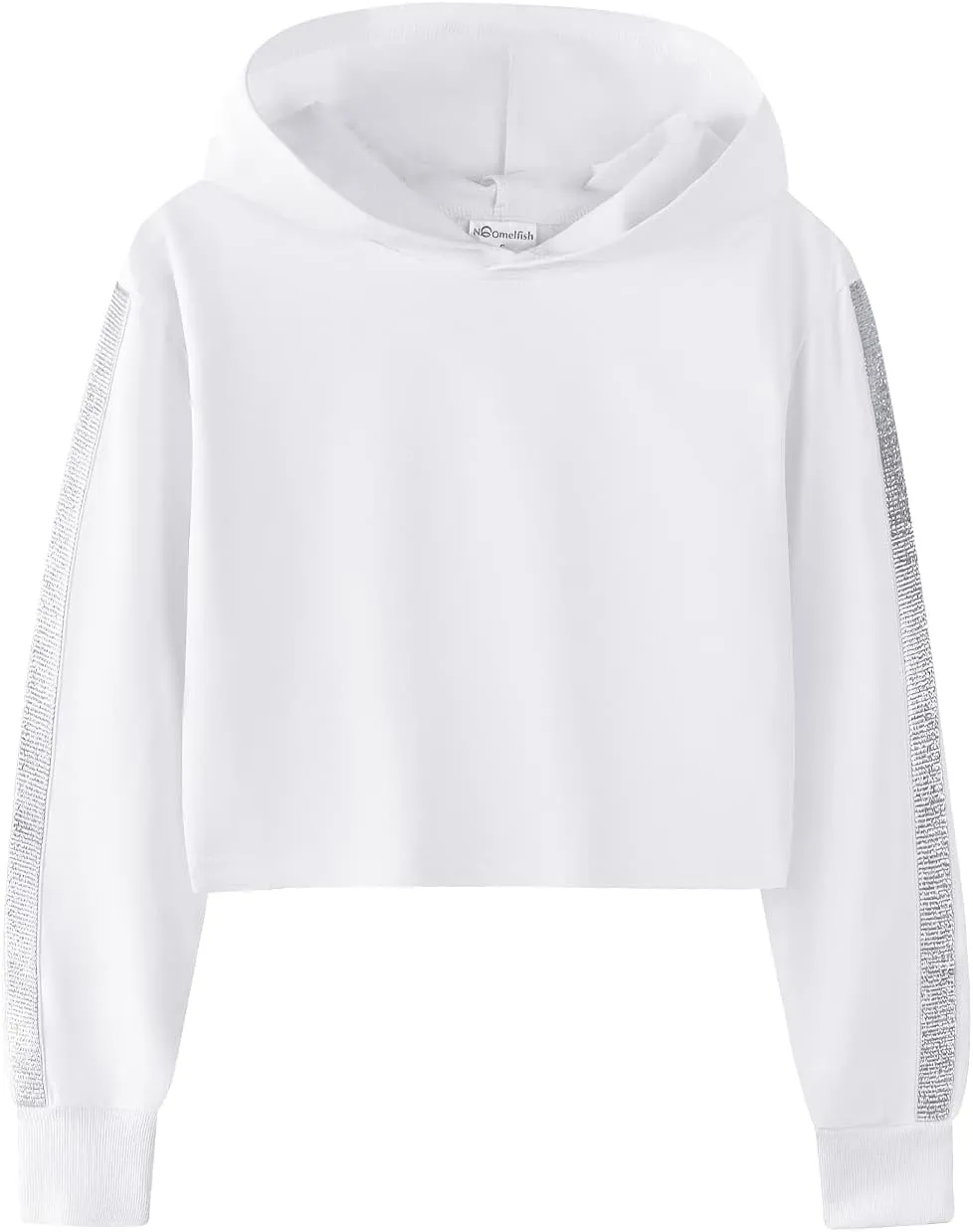 Noomelfish Girls Sparkle Long Sleeve Crop Tops Cropped Hoodies Pullover Sweatshirts (5-14 Years)