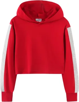 Noomelfish Girls Sparkle Long Sleeve Crop Tops Cropped Hoodies Pullover Sweatshirts (5-14 Years)