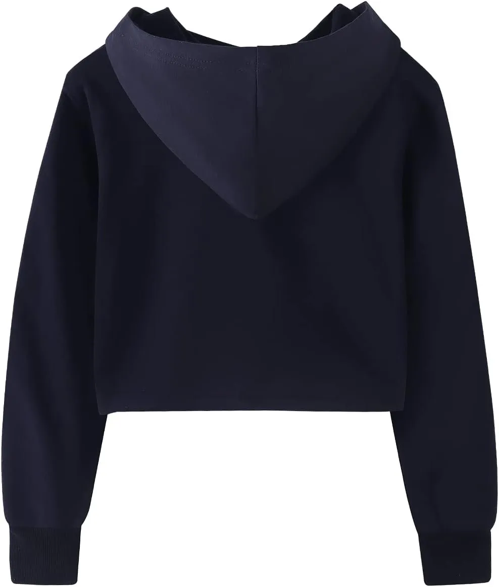 Noomelfish Girls Sparkle Long Sleeve Crop Tops Cropped Hoodies Pullover Sweatshirts (5-14 Years)