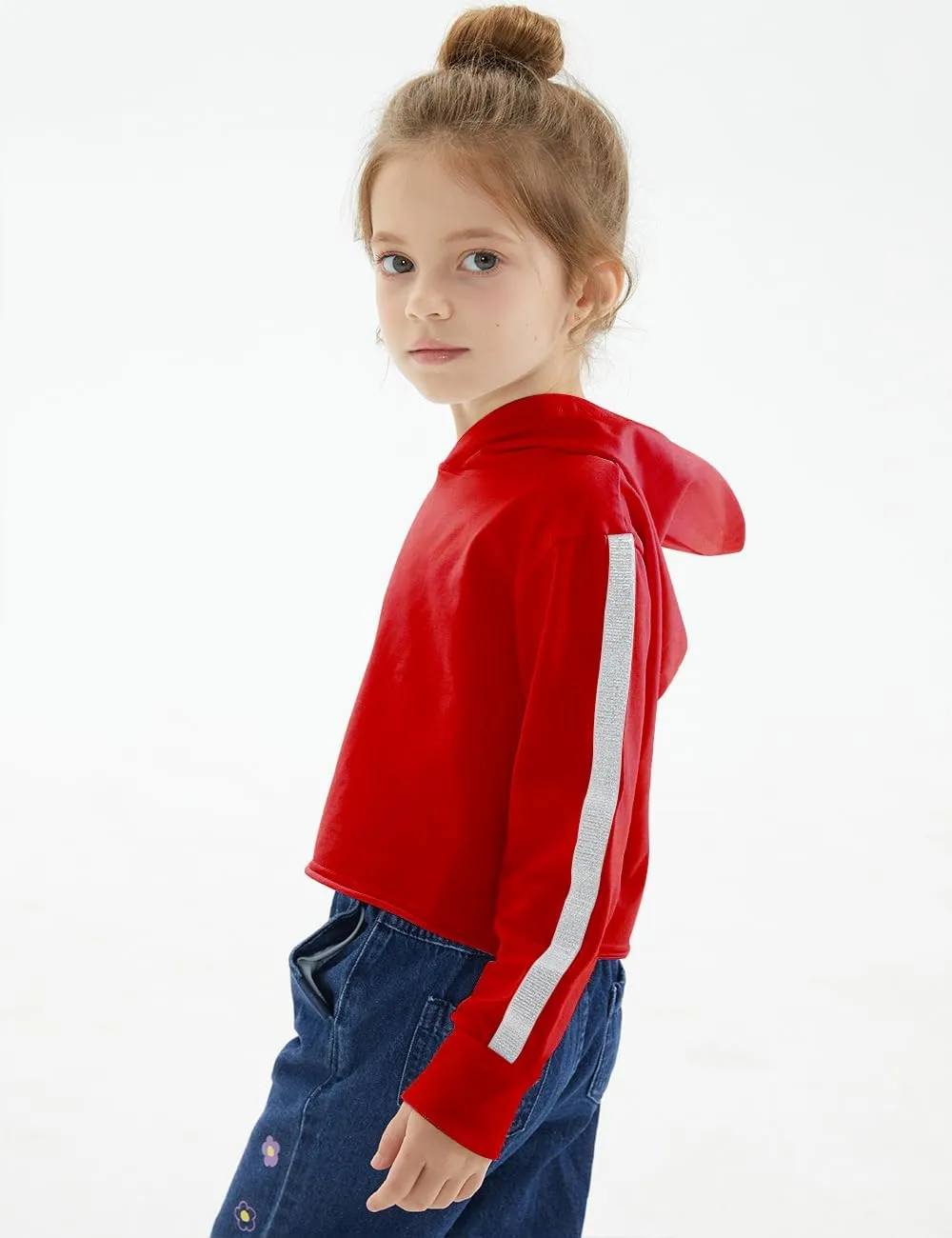 Noomelfish Girls Sparkle Long Sleeve Crop Tops Cropped Hoodies Pullover Sweatshirts (5-14 Years)