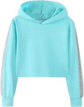 Noomelfish Girls Sparkle Long Sleeve Crop Tops Cropped Hoodies Pullover Sweatshirts (5-14 Years)