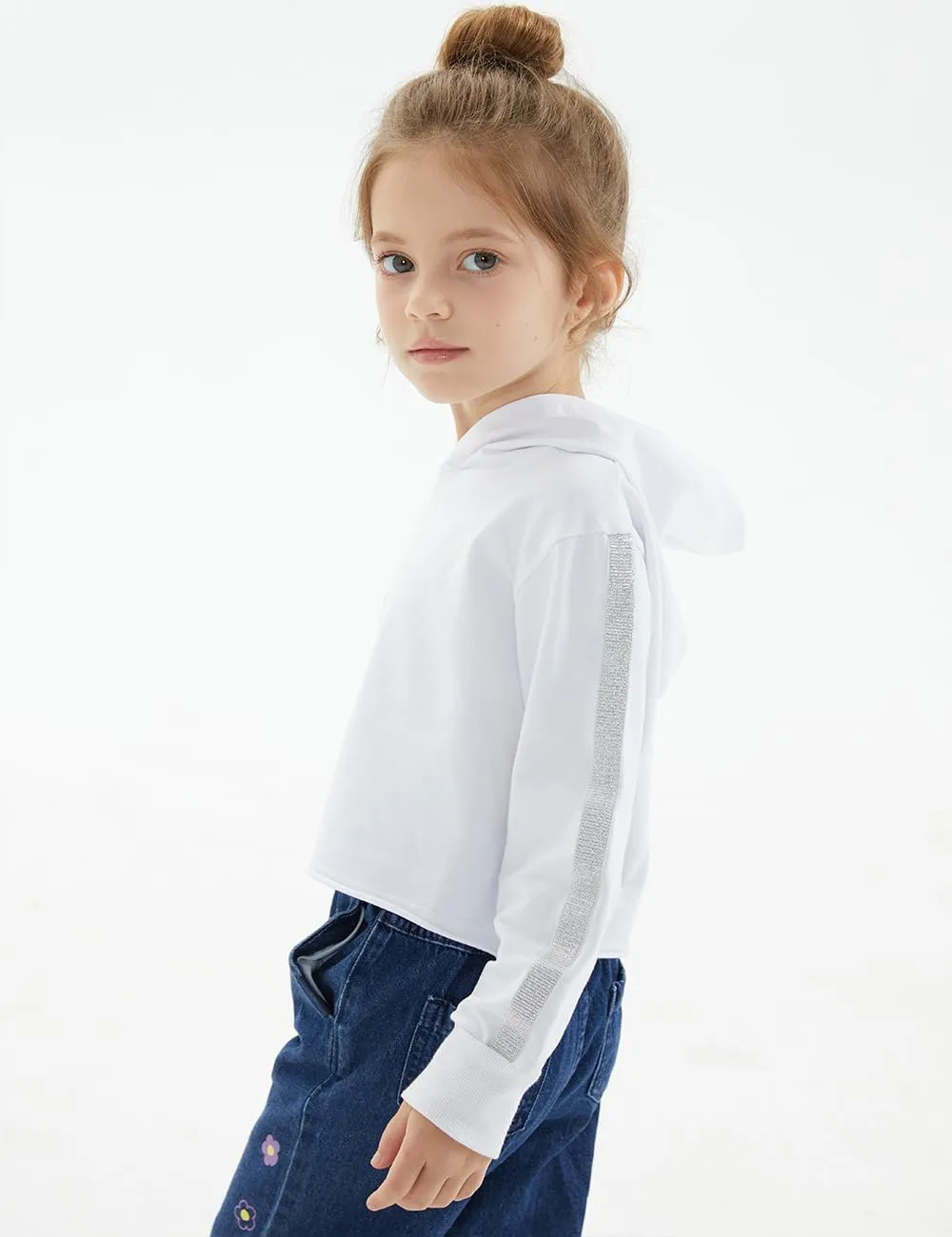 Noomelfish Girls Sparkle Long Sleeve Crop Tops Cropped Hoodies Pullover Sweatshirts (5-14 Years)