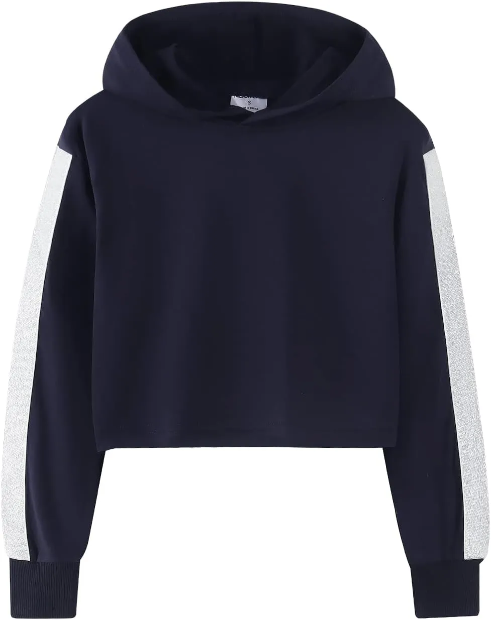 Noomelfish Girls Sparkle Long Sleeve Crop Tops Cropped Hoodies Pullover Sweatshirts (5-14 Years)