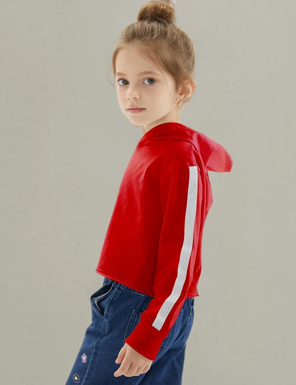 Noomelfish Girls Sparkle Long Sleeve Crop Tops Cropped Hoodies Pullover Sweatshirts (5-14 Years)