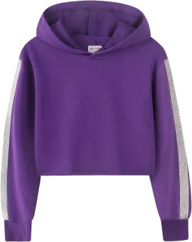 Noomelfish Girls Sparkle Long Sleeve Crop Tops Cropped Hoodies Pullover Sweatshirts (5-14 Years)