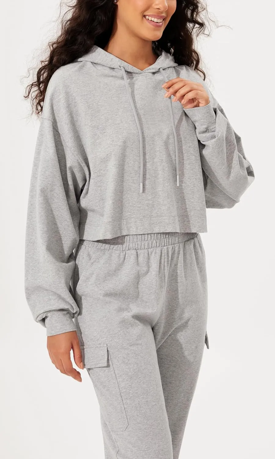 ODODOS Purevibe Cotton Cropped Hoodies for Women Long Sleeve Pullover Crop Hooded Sweatshirts