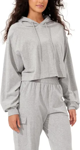 ODODOS Purevibe Cotton Cropped Hoodies for Women Long Sleeve Pullover Crop Hooded Sweatshirts