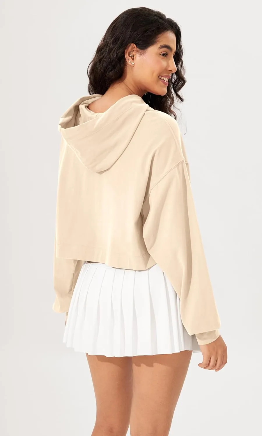 ODODOS Purevibe Cotton Cropped Hoodies for Women Long Sleeve Pullover Crop Hooded Sweatshirts