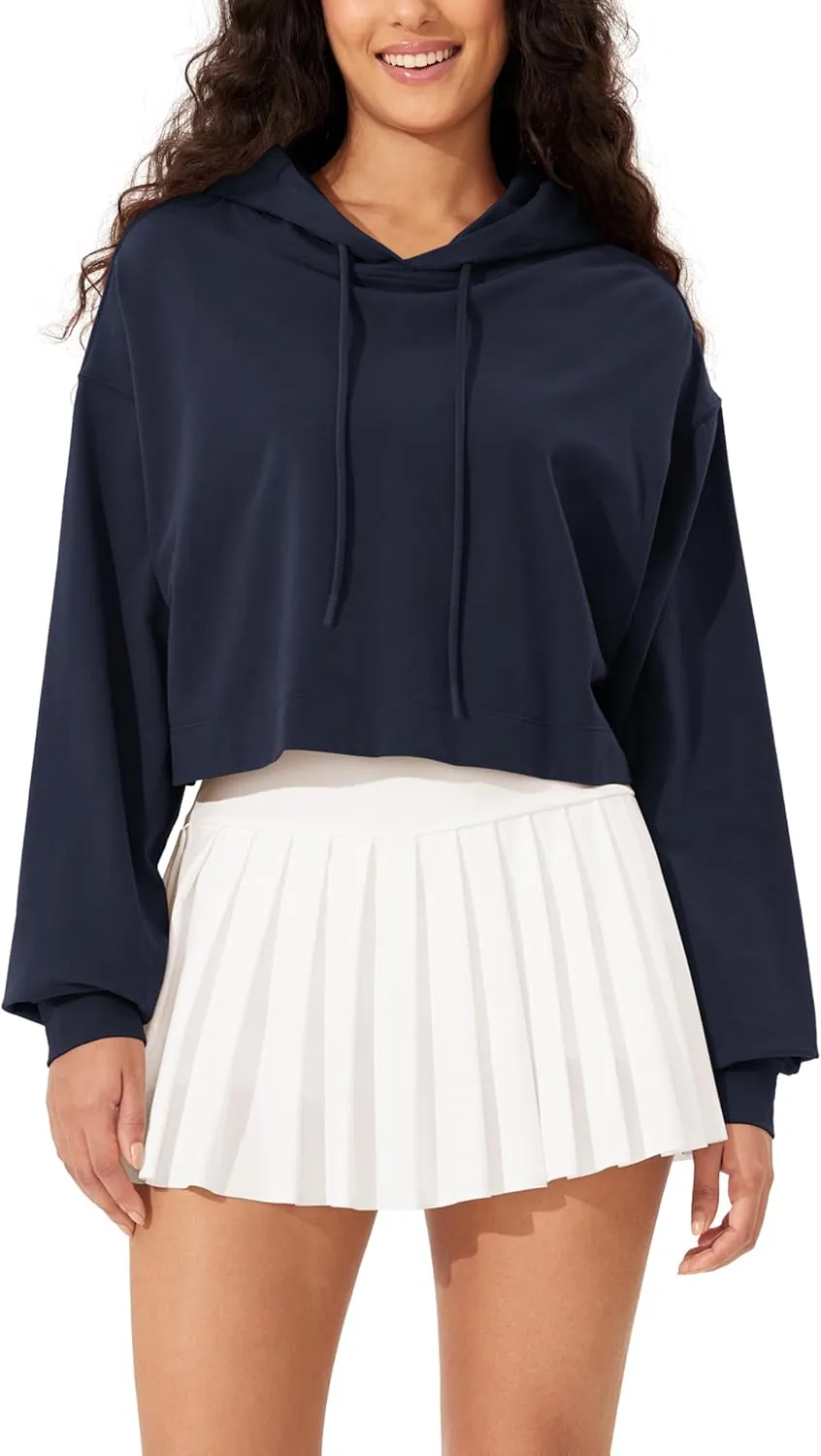 ODODOS Purevibe Cotton Cropped Hoodies for Women Long Sleeve Pullover Crop Hooded Sweatshirts