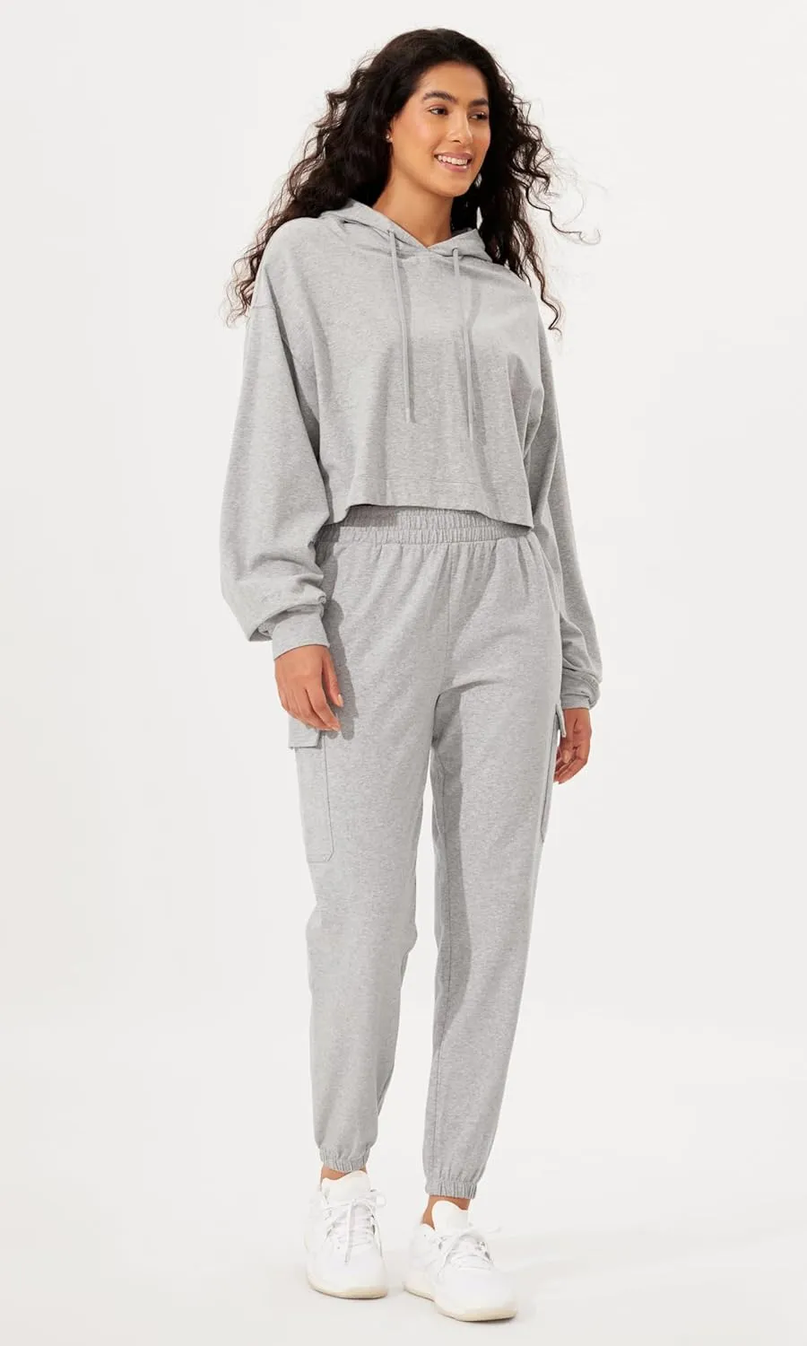 ODODOS Purevibe Cotton Cropped Hoodies for Women Long Sleeve Pullover Crop Hooded Sweatshirts