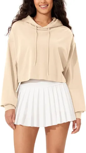 ODODOS Purevibe Cotton Cropped Hoodies for Women Long Sleeve Pullover Crop Hooded Sweatshirts