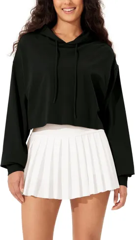 ODODOS Purevibe Cotton Cropped Hoodies for Women Long Sleeve Pullover Crop Hooded Sweatshirts