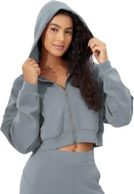 ODODOS Women's Modal Soft Full-Zip Cropped Hoodies with Pockets Long Sleeve Crop Casual Sweatshirts