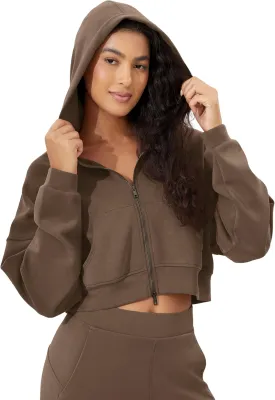 ODODOS Women's Modal Soft Full-Zip Cropped Hoodies with Pockets Long Sleeve Crop Casual Sweatshirts