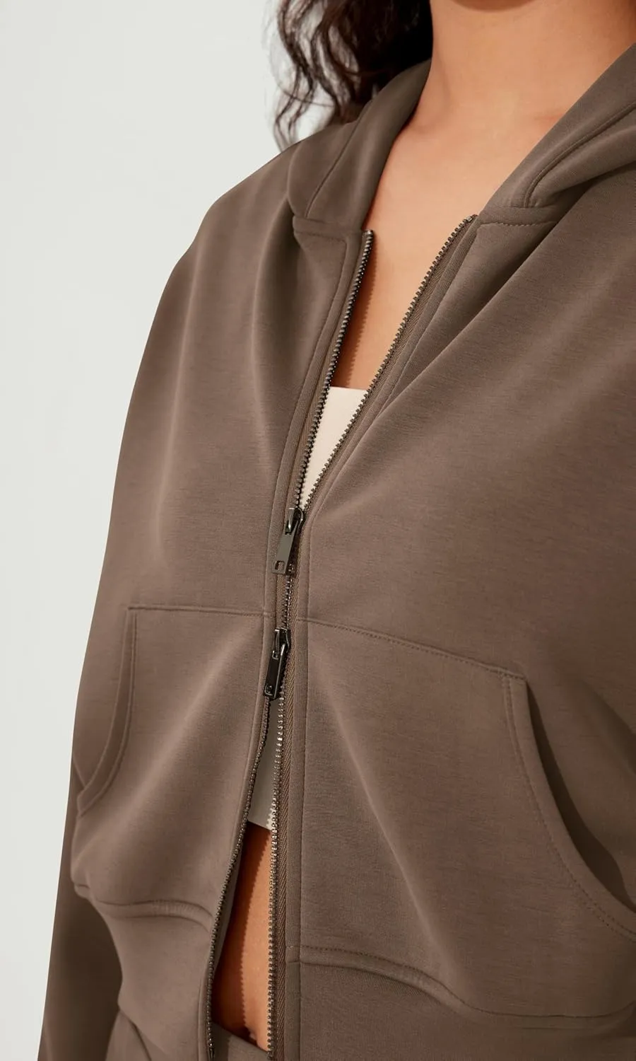 ODODOS Women's Modal Soft Full-Zip Cropped Hoodies with Pockets Long Sleeve Crop Casual Sweatshirts