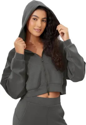 ODODOS Women's Modal Soft Full-Zip Cropped Hoodies with Pockets Long Sleeve Crop Casual Sweatshirts