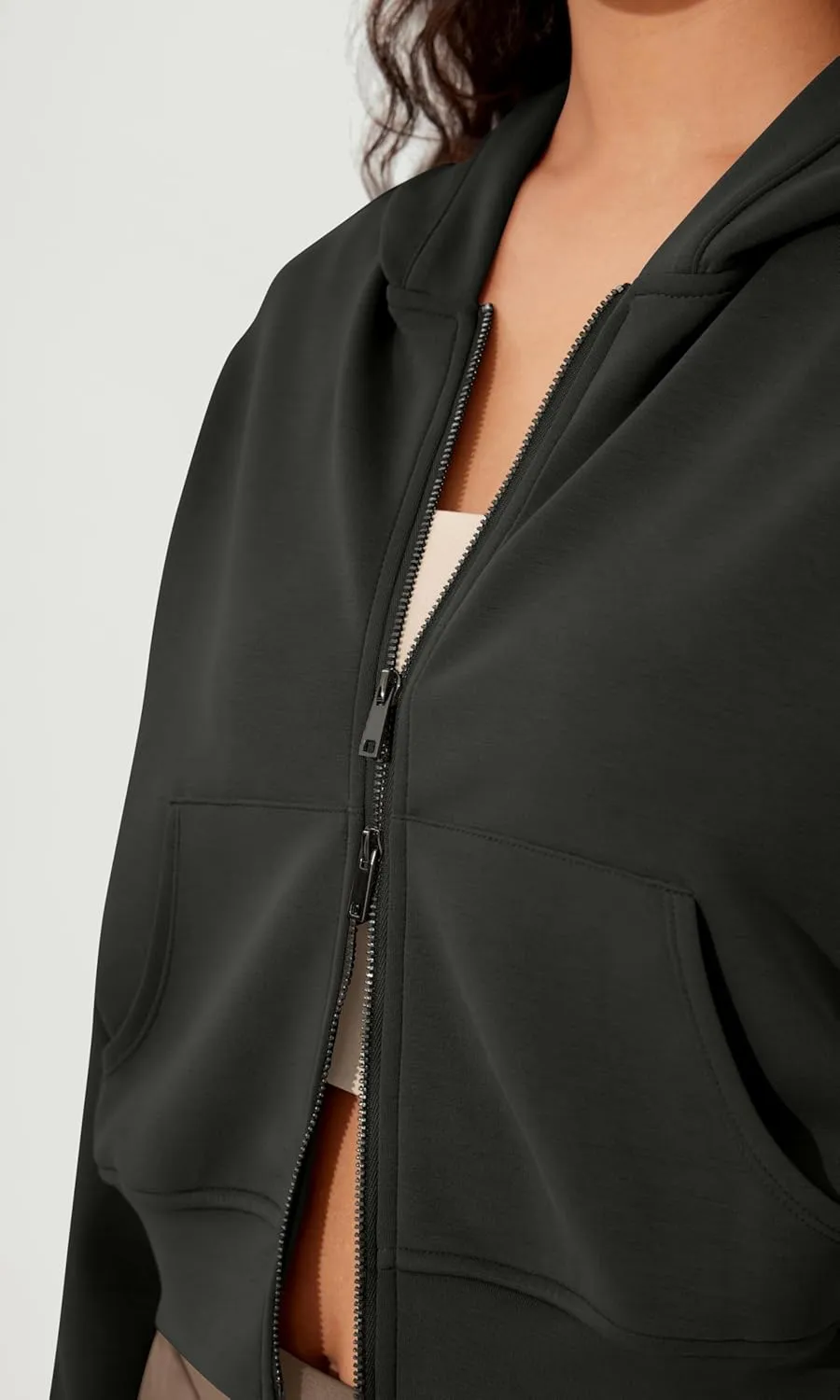 ODODOS Women's Modal Soft Full-Zip Cropped Hoodies with Pockets Long Sleeve Crop Casual Sweatshirts