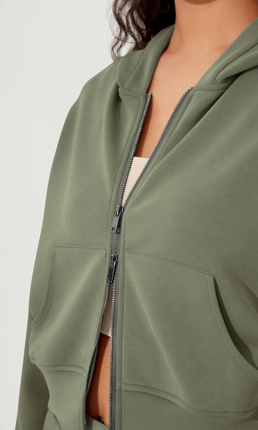 ODODOS Women's Modal Soft Full-Zip Cropped Hoodies with Pockets Long Sleeve Crop Casual Sweatshirts