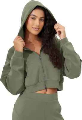 ODODOS Women's Modal Soft Full-Zip Cropped Hoodies with Pockets Long Sleeve Crop Casual Sweatshirts