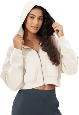 ODODOS Women's Modal Soft Full-Zip Cropped Hoodies with Pockets Long Sleeve Crop Casual Sweatshirts
