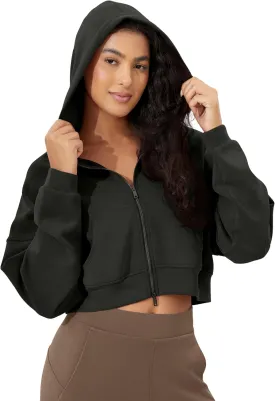 ODODOS Women's Modal Soft Full-Zip Cropped Hoodies with Pockets Long Sleeve Crop Casual Sweatshirts