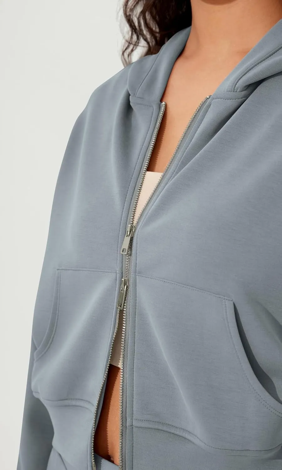 ODODOS Women's Modal Soft Full-Zip Cropped Hoodies with Pockets Long Sleeve Crop Casual Sweatshirts