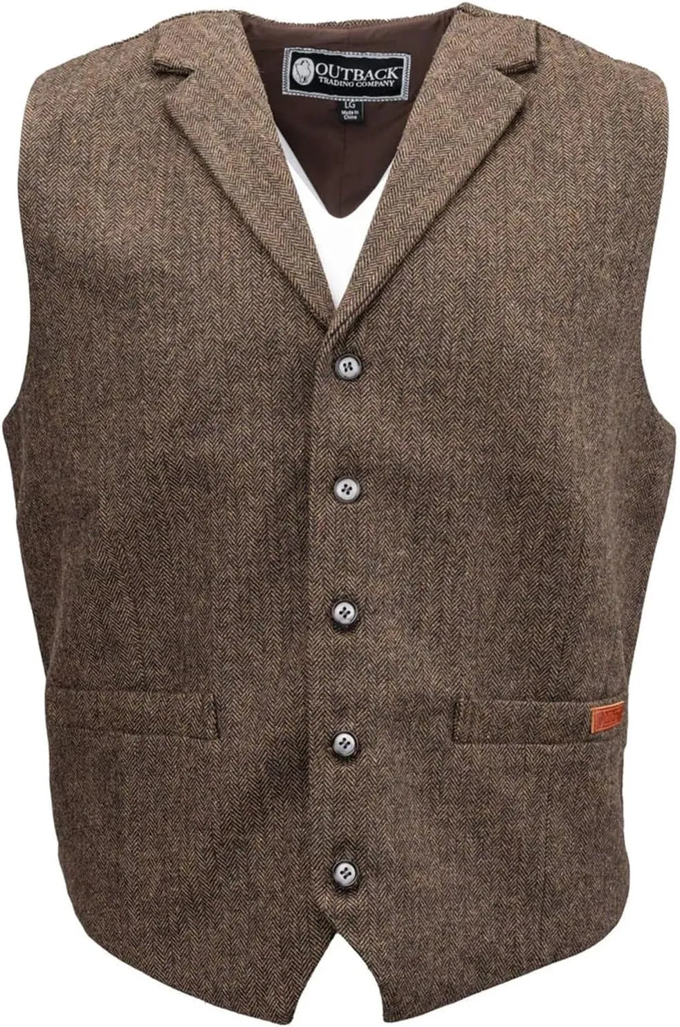 OUTBACK TRADING Men's Jessie Vest | Lightweight Button Down Wool Western Outdoor Vest with Adjustable Back Slide Belt
