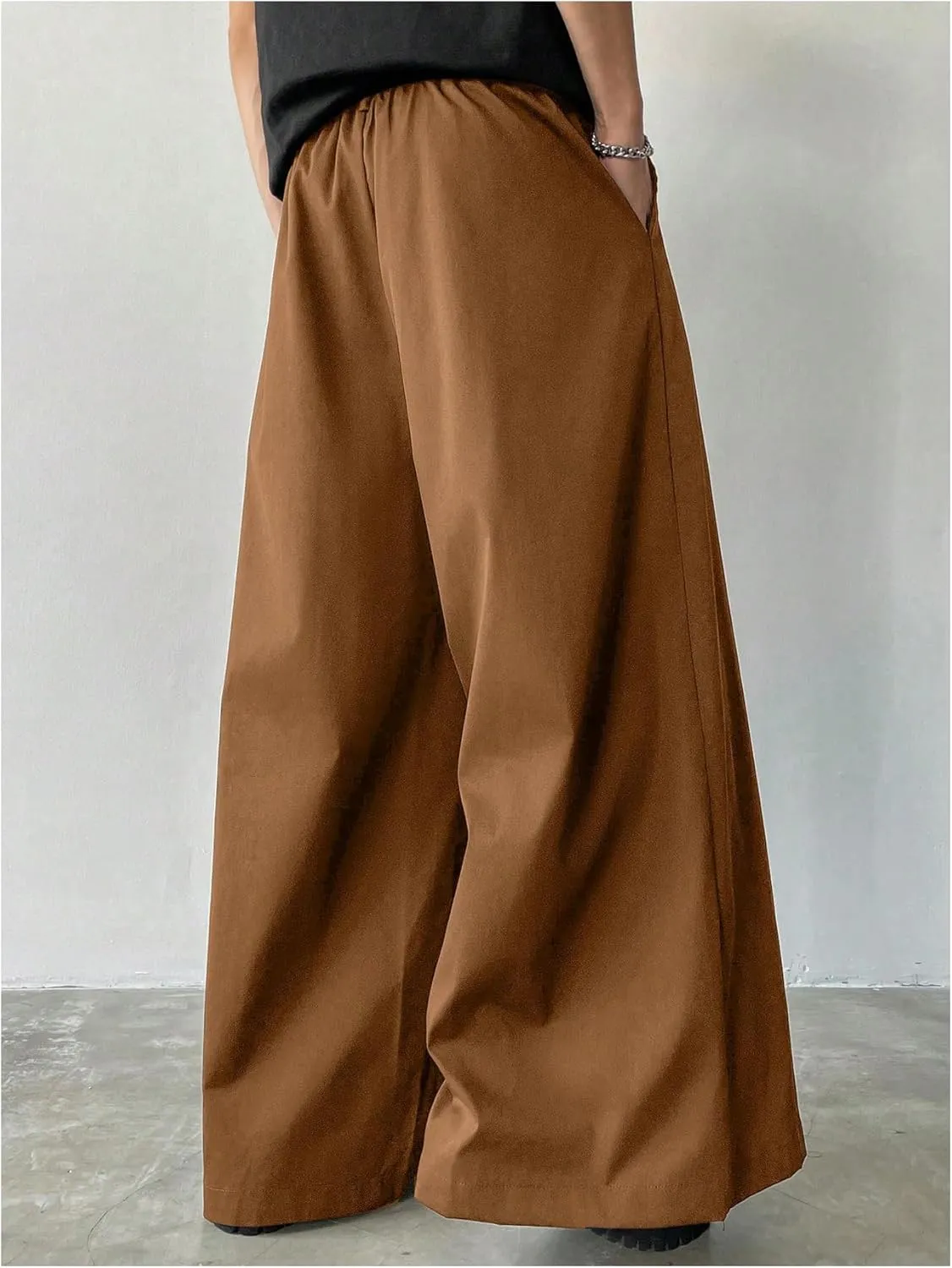 OYOANGLE Men's Baggy Wide Leg Pants Zipper Fly Pleated Trousers Business Casual Dress Pants with Pocket