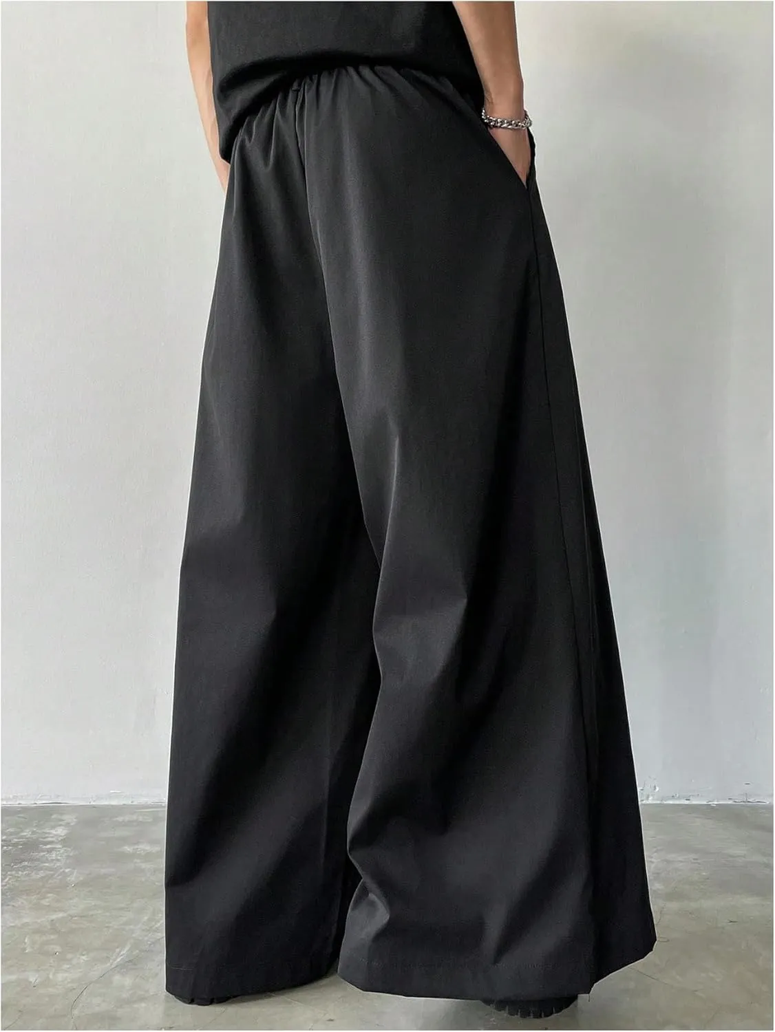 OYOANGLE Men's Baggy Wide Leg Pants Zipper Fly Pleated Trousers Business Casual Dress Pants with Pocket